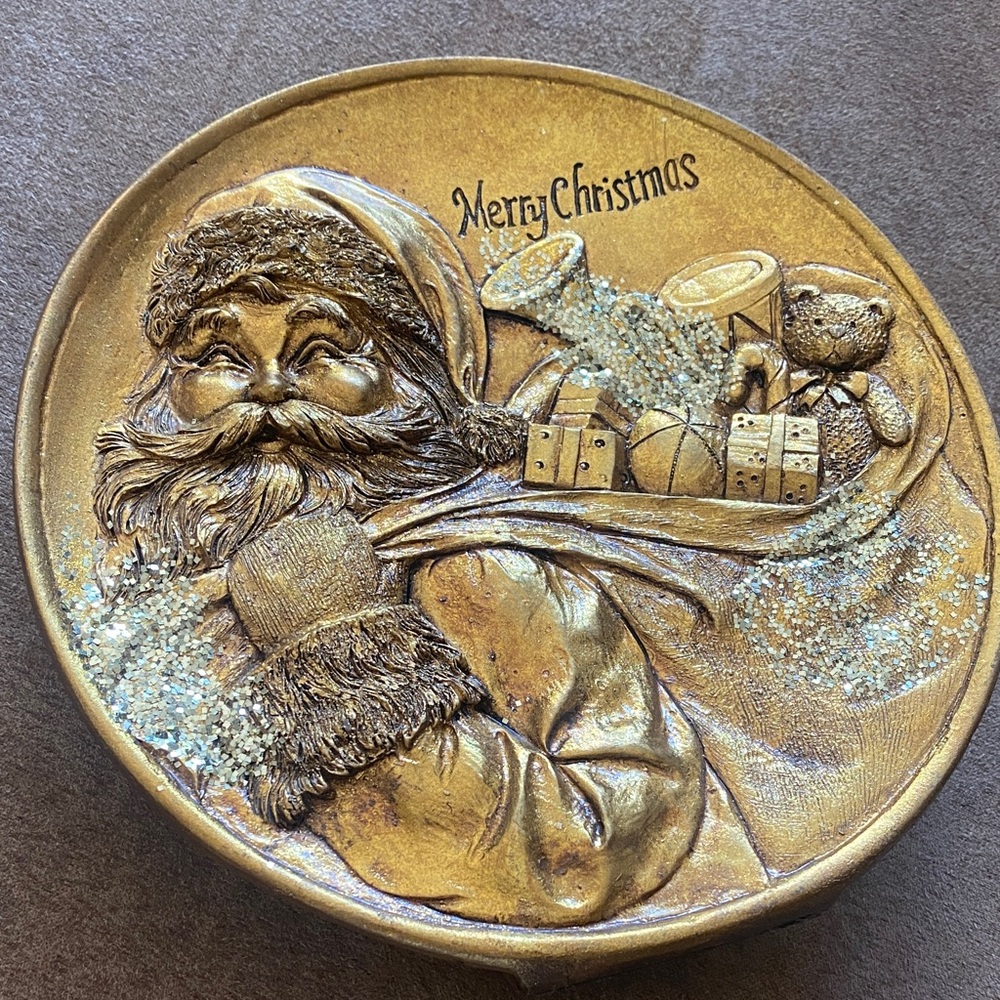 Gold Santa Merry Christmas Decorative Santa plate ♥️🎅